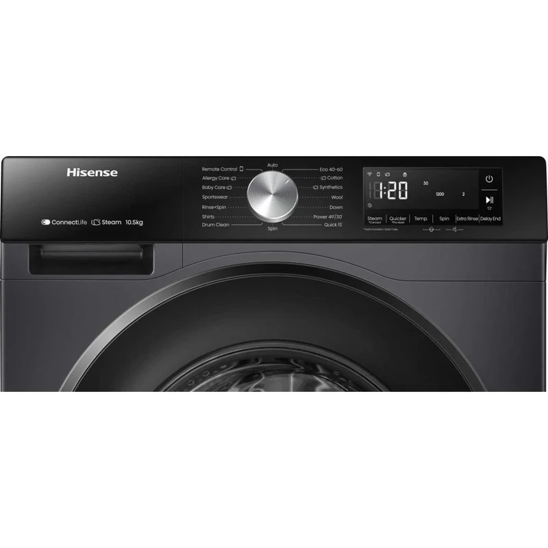 Hisense WF3S1043BB3 10.5kg 1400 Spin Steam Washing Machine - Black