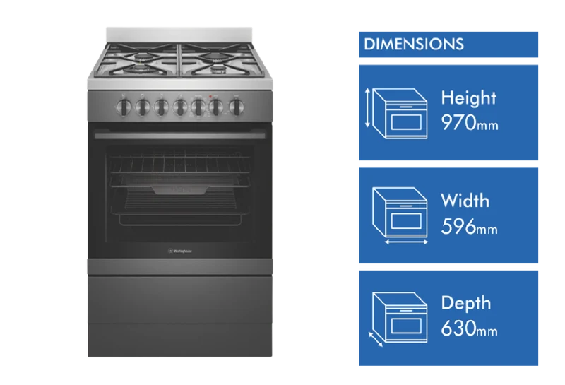 Westinghouse 60cm Dual Fuel Freestanding Cooker with Airfry, Dark Stainless Steel