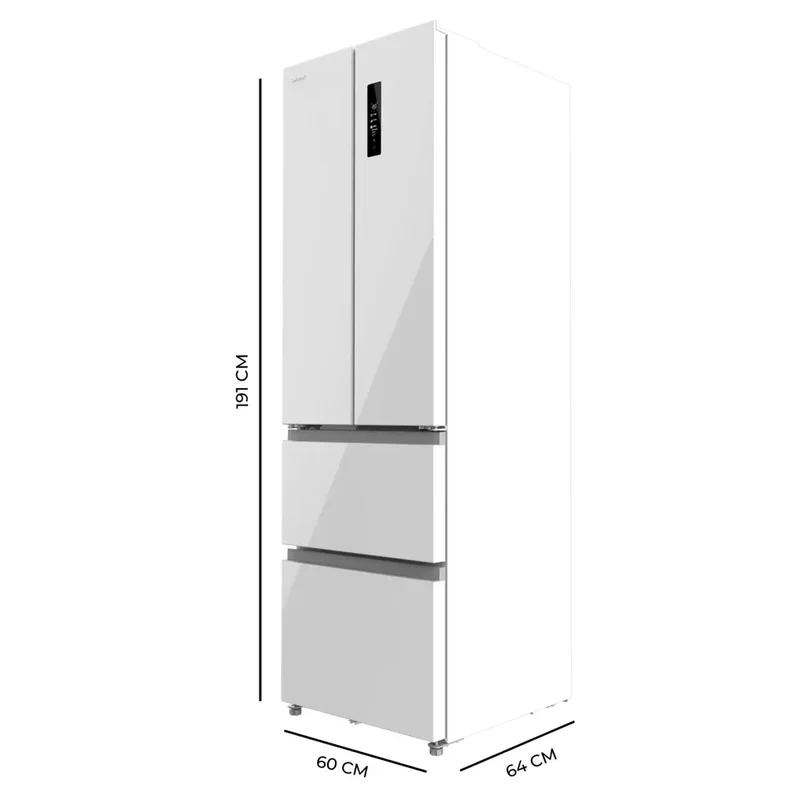 Frigorífico French Door 4 Puertas, 400L, NoFrost, Cristal Blanco, Clase E de Cecotec