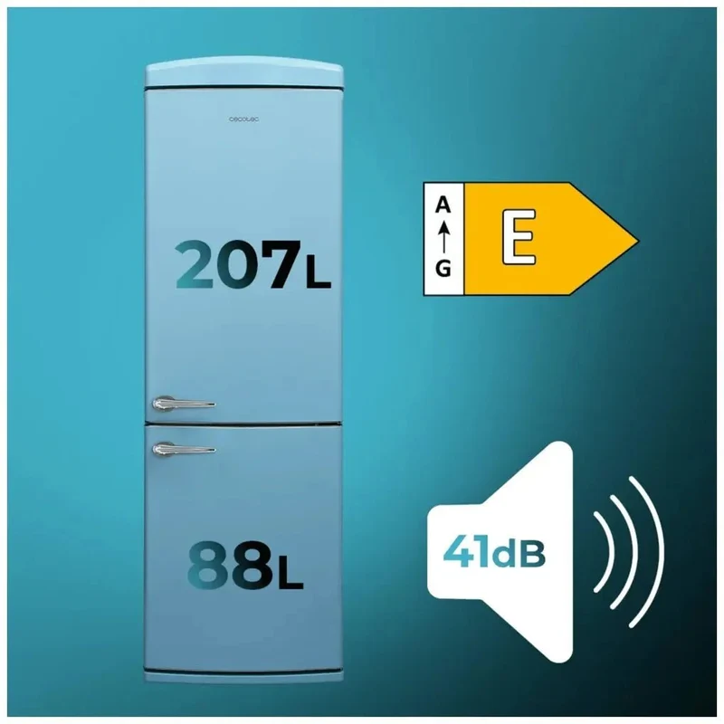 Frigorífico Retro Azul 294L: Estilo Vintage, No Frost, Eficiencia Energética E de Cecotec