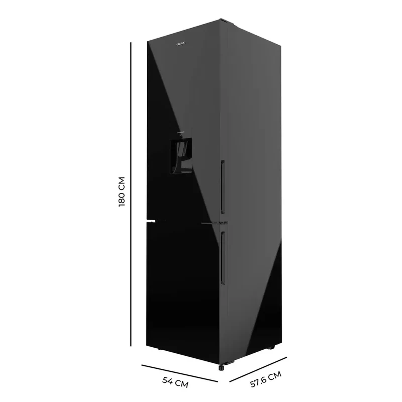 Frigorífico Combi Negro 250L, Inverter, No Frost, Clase D, Dispensador Agua de Cecotec
