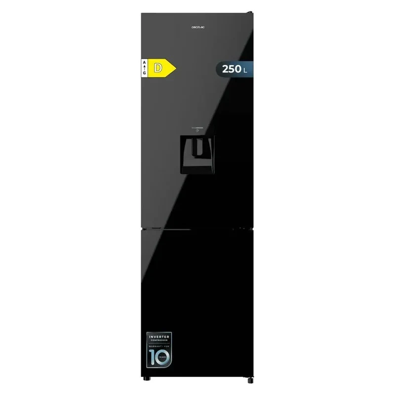 Frigorífico Combi Negro 250L, Inverter, No Frost, Clase D, Dispensador Agua de Cecotec