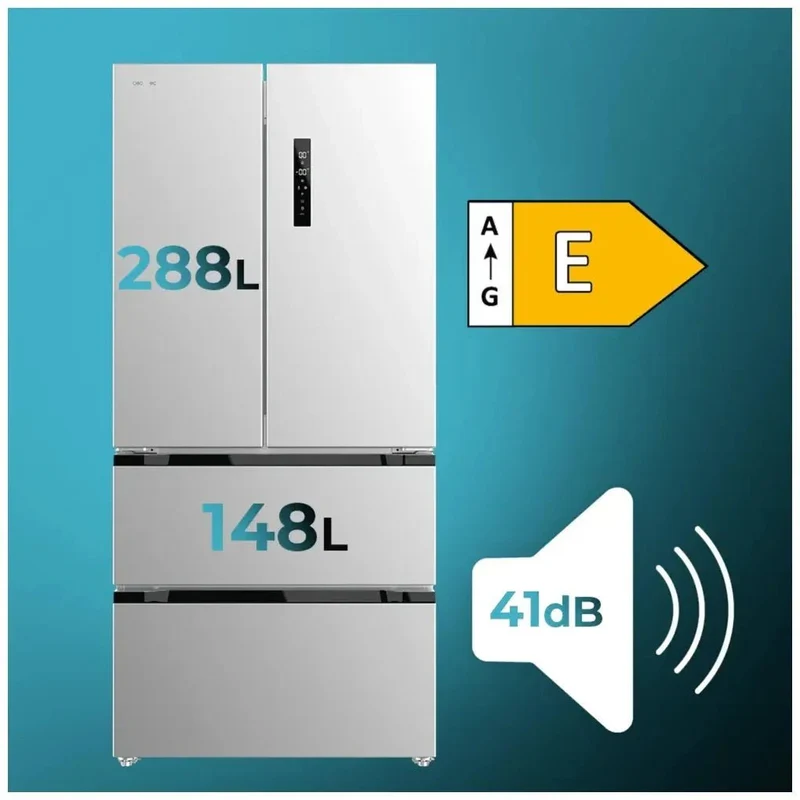 Frigorífico French Door Inox 436L, Eficiencia Energética E, No Frost, Inverter Plus de Cecotec