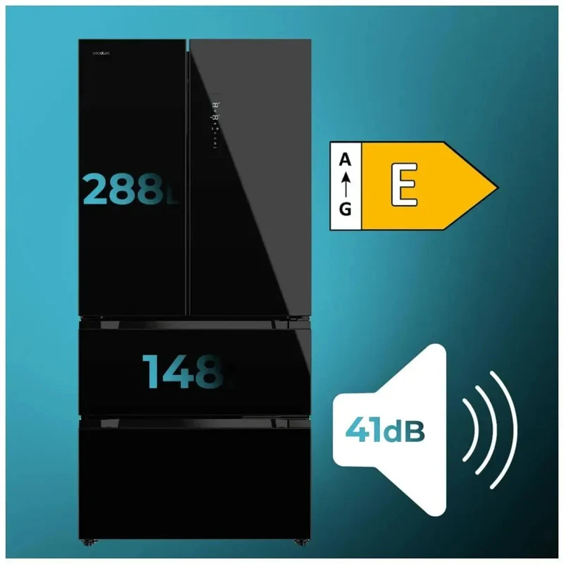 Frigorífico French Door Negro 436L, Eficiencia E, No Frost, Inverter Plus de Cecotec