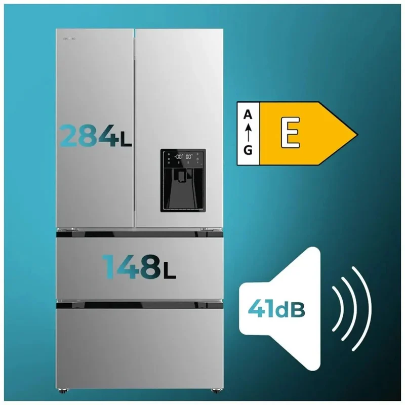 Frigorífico French Door Inox con Inverter Plus y No Frost, 436L, Clase E de Cecotec