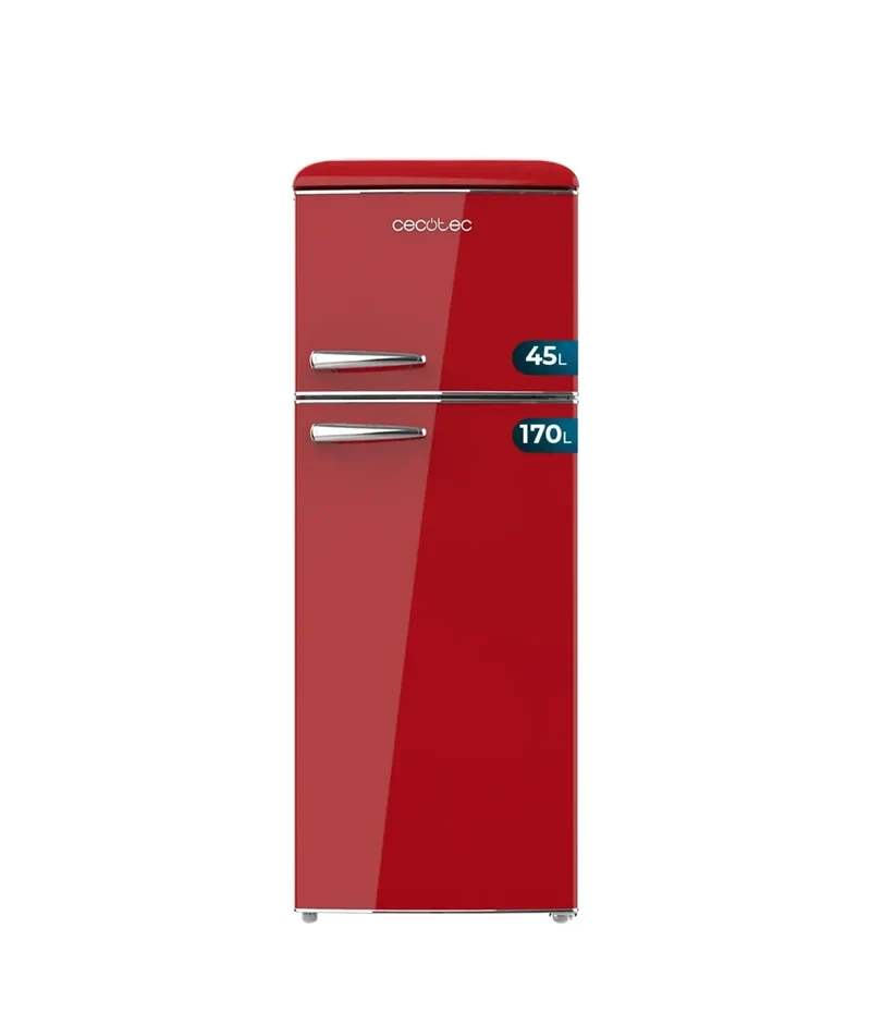 Frigorífico Retro 215L Rojo con Luz, Clase E y Control de Temperatura de Cecotec