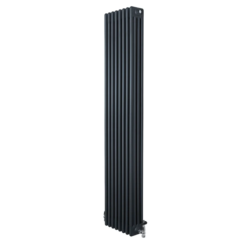 Radiador Tradicional de 4 Columnas y Válvulas – 1800 x 380 mm – Gris Antracita