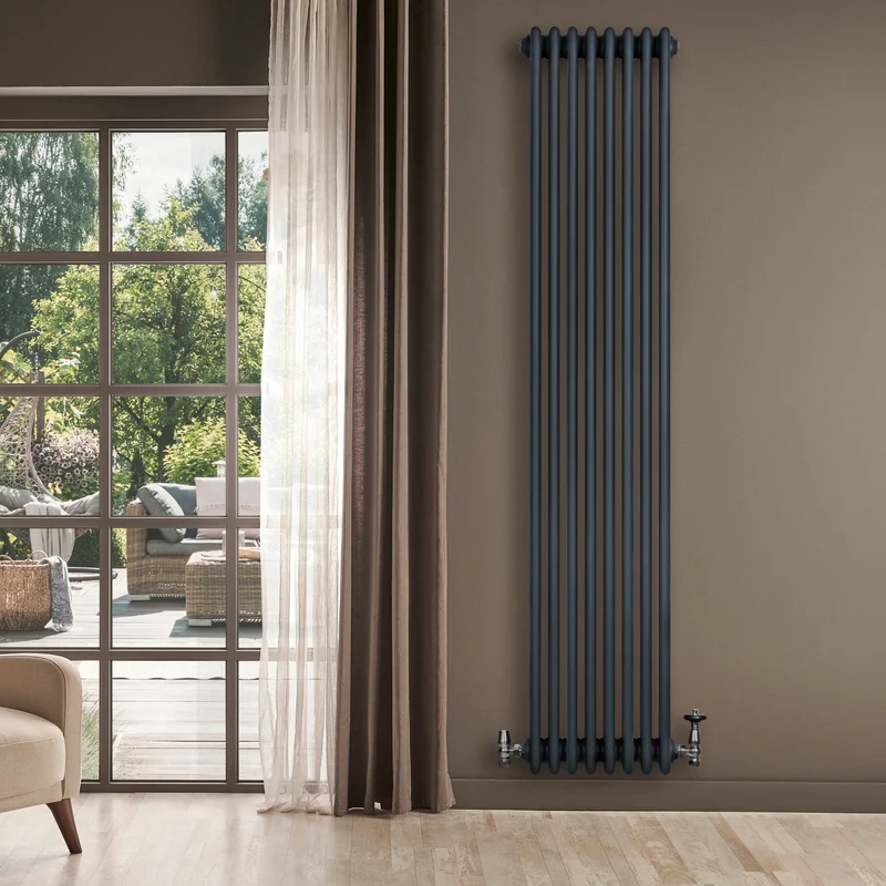 Radiador Tradicional de 4 Columnas y Válvulas – 1800 x 380 mm – Gris Antracita