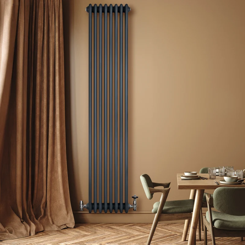 Radiador Tradicional de 4 Columnas y Válvulas – 1800 x 380 mm – Gris Antracita