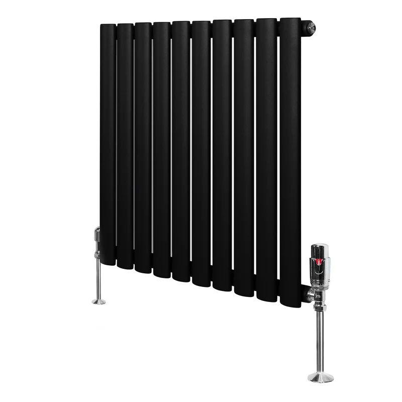 Radiador de Columna Simple Ovalado y Válvulas – 600 mm x 600 mm – Negro