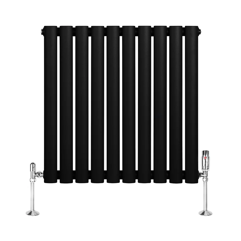 Radiador de Columna Simple Ovalado y Válvulas – 600 mm x 600 mm – Negro