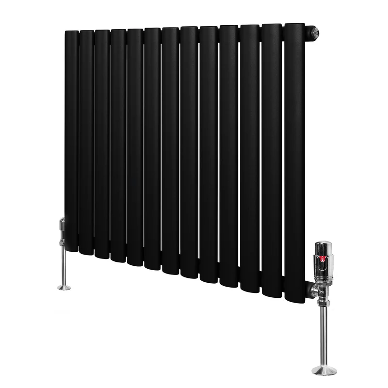Radiador de Columna Simple Ovalado y Válvulas – 600 mm x 780 mm – Negro