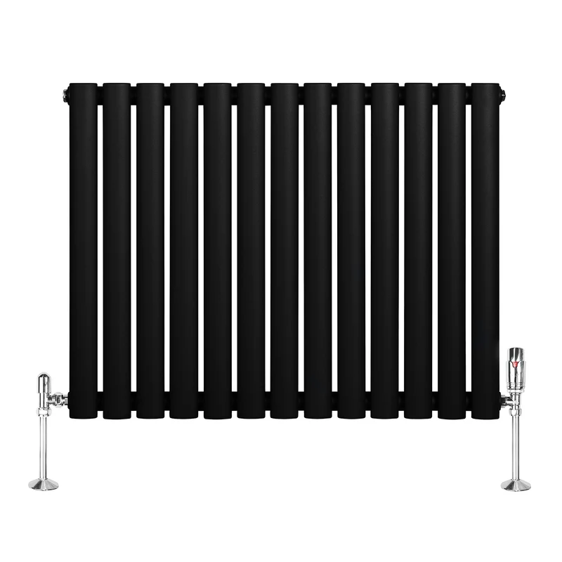 Radiador de Columna Simple Ovalado y Válvulas – 600 mm x 780 mm – Negro