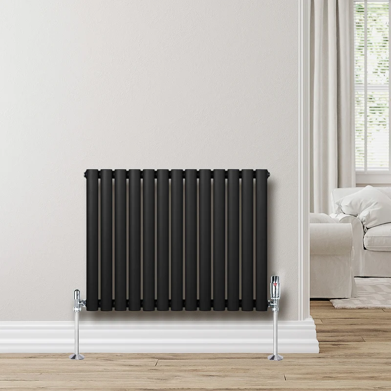 Radiador de Columna Simple Ovalado y Válvulas – 600 mm x 780 mm – Negro