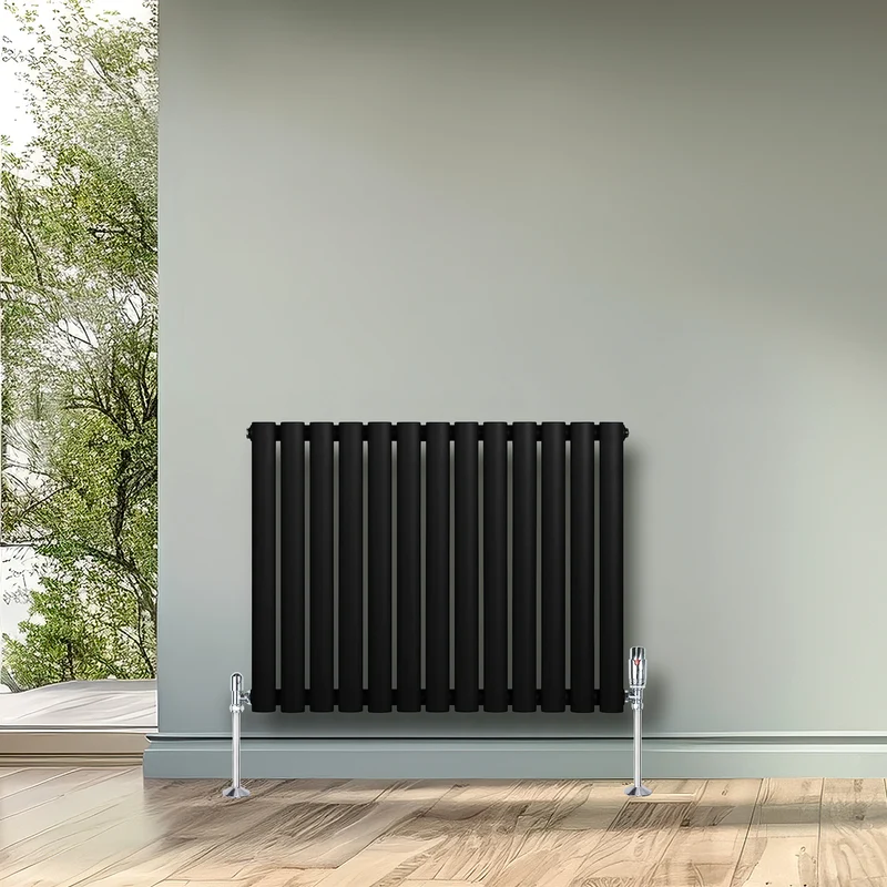 Radiador de Columna Simple Ovalado y Válvulas – 600 mm x 780 mm – Negro