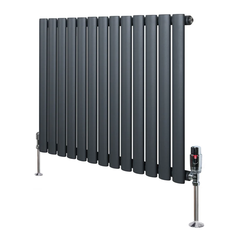 Radiador de Columna Simple Ovalado y Válvulas – 600 mm x 780 mm – Gris Antracita