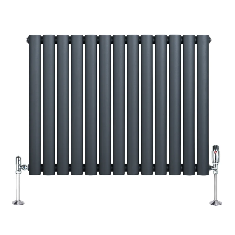 Radiador de Columna Simple Ovalado y Válvulas – 600 mm x 780 mm – Gris Antracita