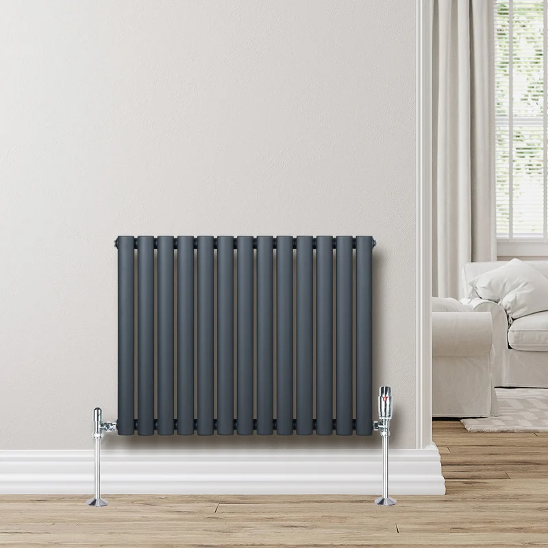 Radiador de Columna Simple Ovalado y Válvulas – 600 mm x 780 mm – Gris Antracita