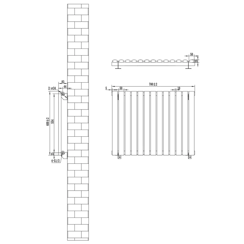 Radiador de Columna Simple Ovalado y Válvulas – 600 mm x 780 mm – Gris Antracita