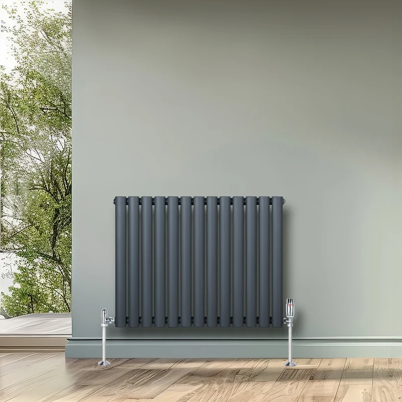 Radiador de Columna Simple Ovalado y Válvulas – 600 mm x 780 mm – Gris Antracita