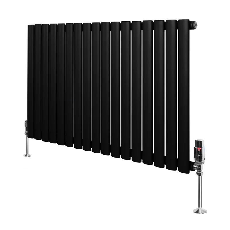 Radiador de Columna Simple Ovalado y Válvulas – 600 mm x 1020 mm – Negro