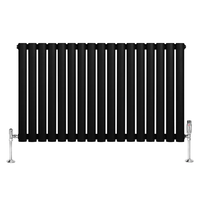 Radiador de Columna Simple Ovalado y Válvulas – 600 mm x 1020 mm – Negro