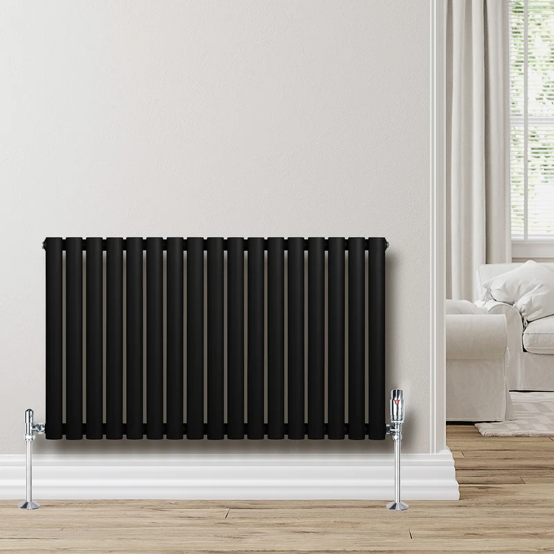 Radiador de Columna Simple Ovalado y Válvulas – 600 mm x 1020 mm – Negro