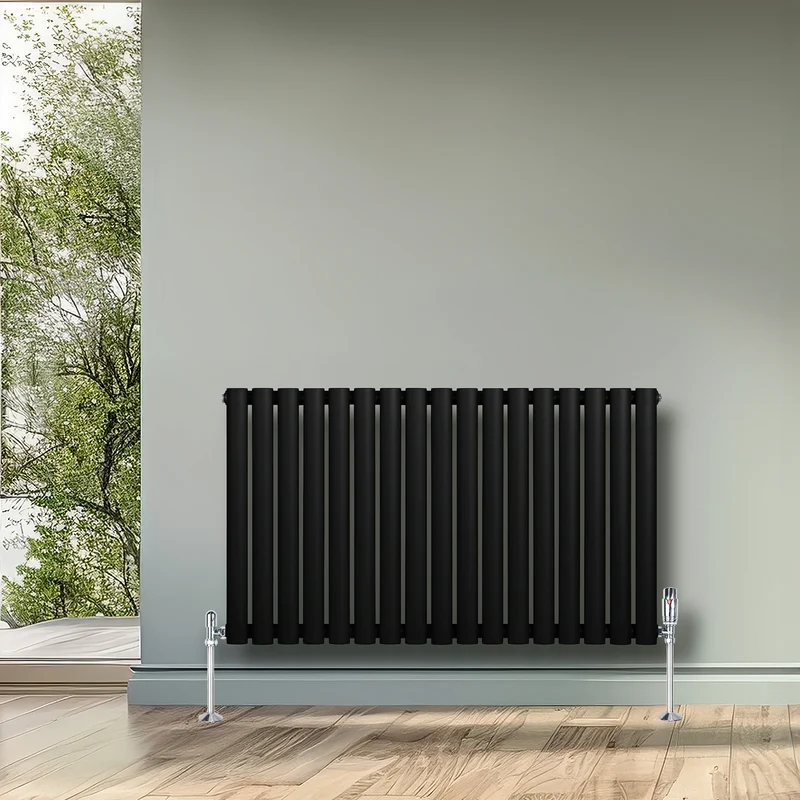 Radiador de Columna Simple Ovalado y Válvulas – 600 mm x 1020 mm – Negro