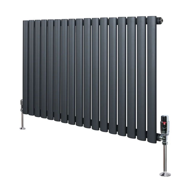Radiador de Columna Simple Ovalado y Válvulas – 600 mm x 1020 mm – Gris Antracita