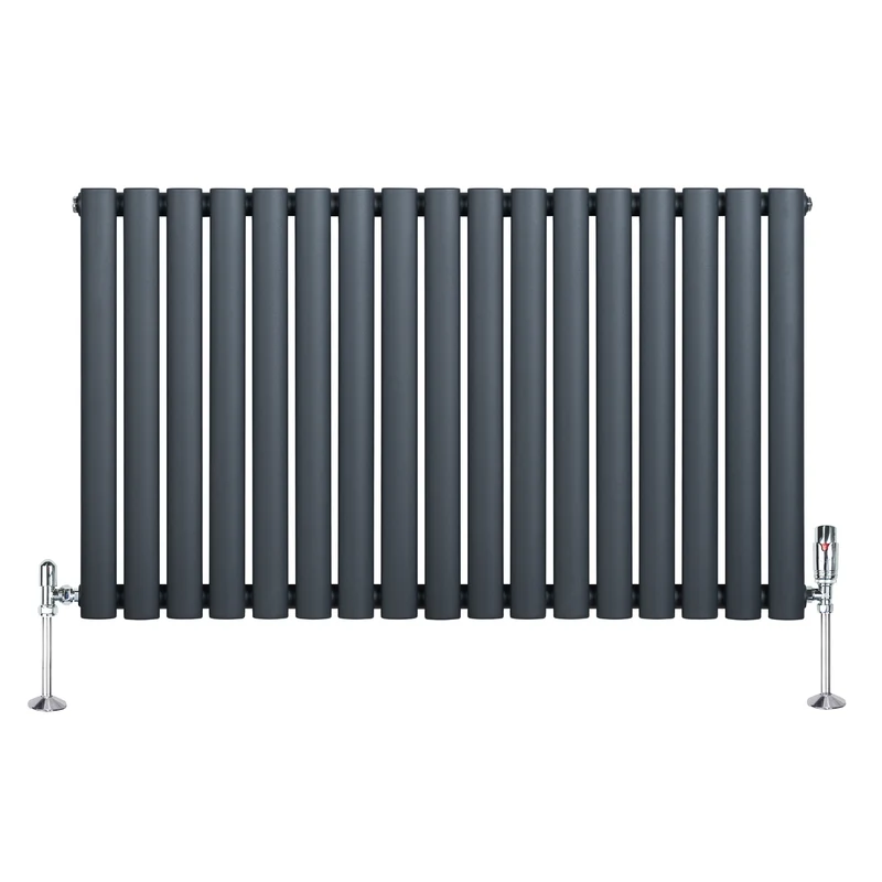 Radiador de Columna Simple Ovalado y Válvulas – 600 mm x 1020 mm – Gris Antracita