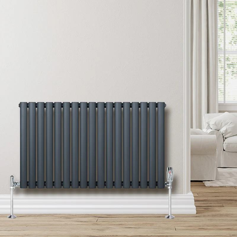 Radiador de Columna Simple Ovalado y Válvulas – 600 mm x 1020 mm – Gris Antracita
