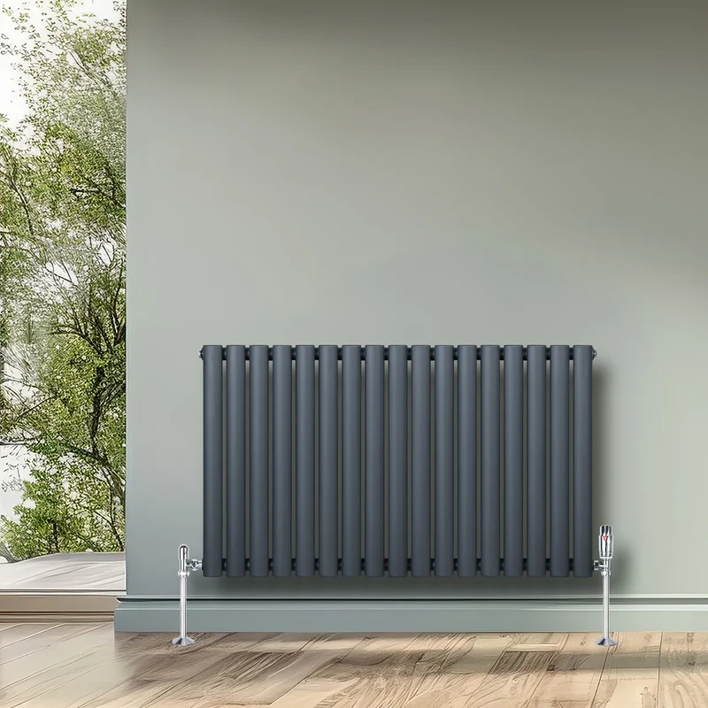 Radiador de Columna Simple Ovalado y Válvulas – 600 mm x 1020 mm – Gris Antracita