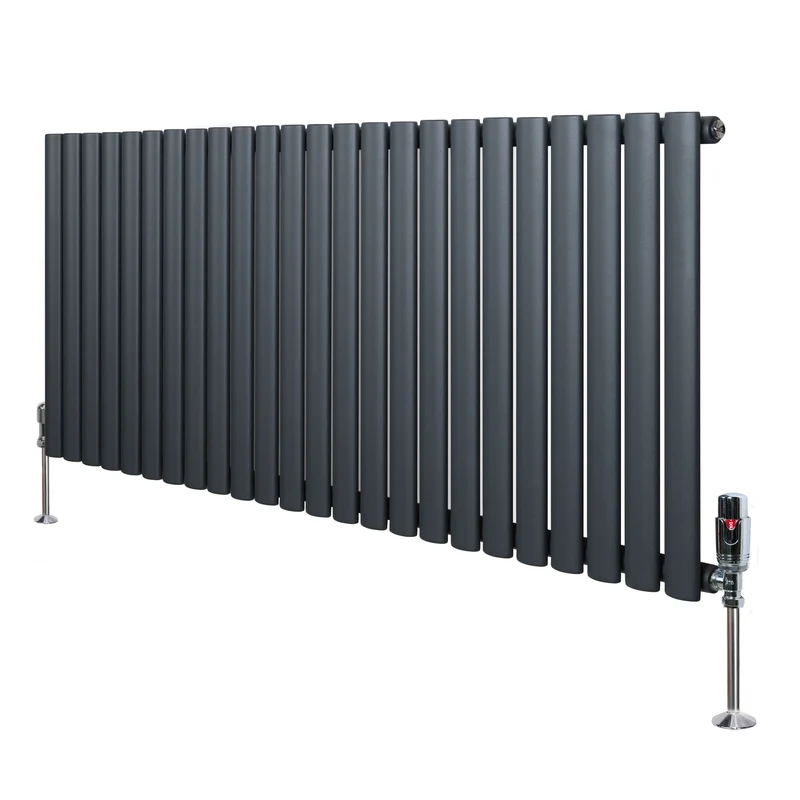 Radiador de Columna Simple Ovalado y Válvulas – 600 mm x 1440 mm – Gris Antracita