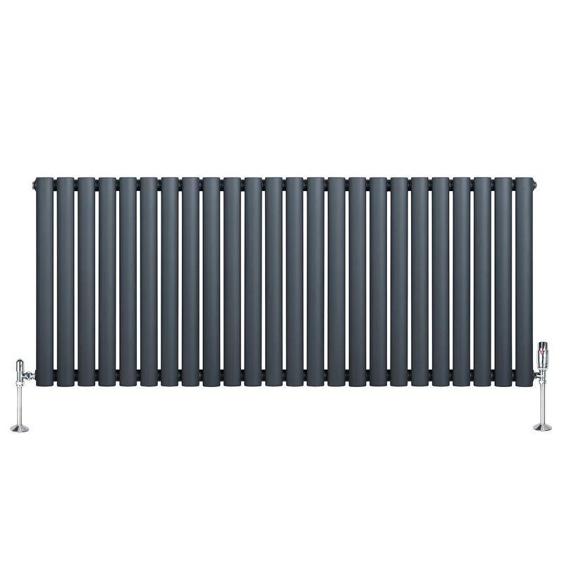 Radiador de Columna Simple Ovalado y Válvulas – 600 mm x 1440 mm – Gris Antracita