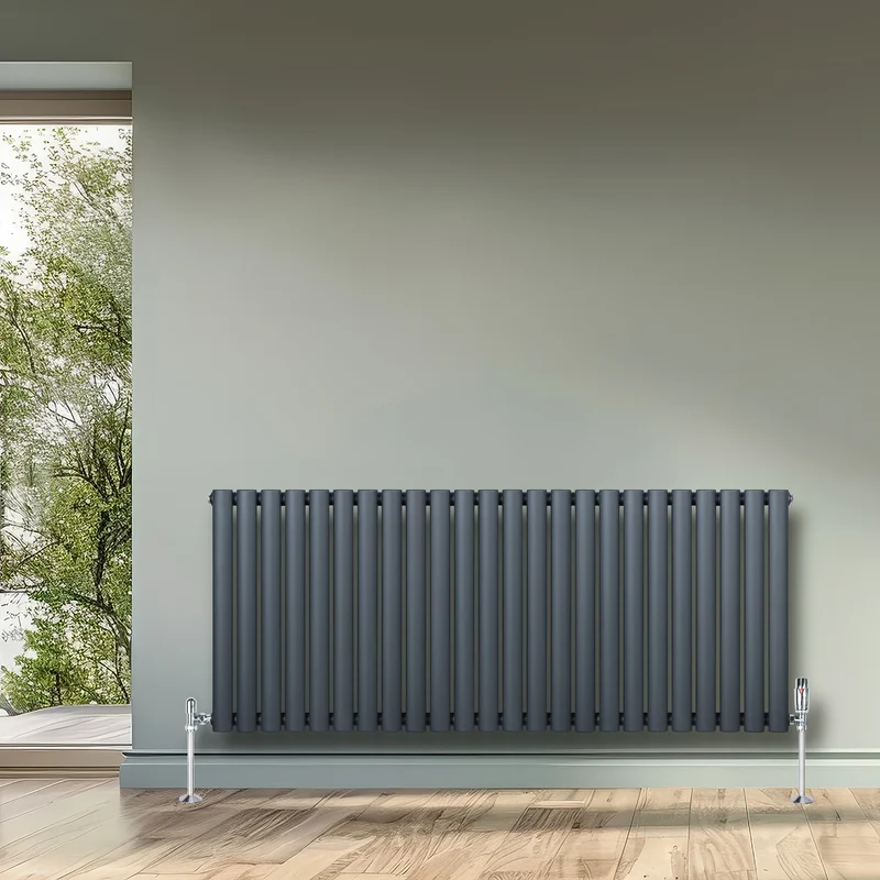 Radiador de Columna Simple Ovalado y Válvulas – 600 mm x 1440 mm – Gris Antracita