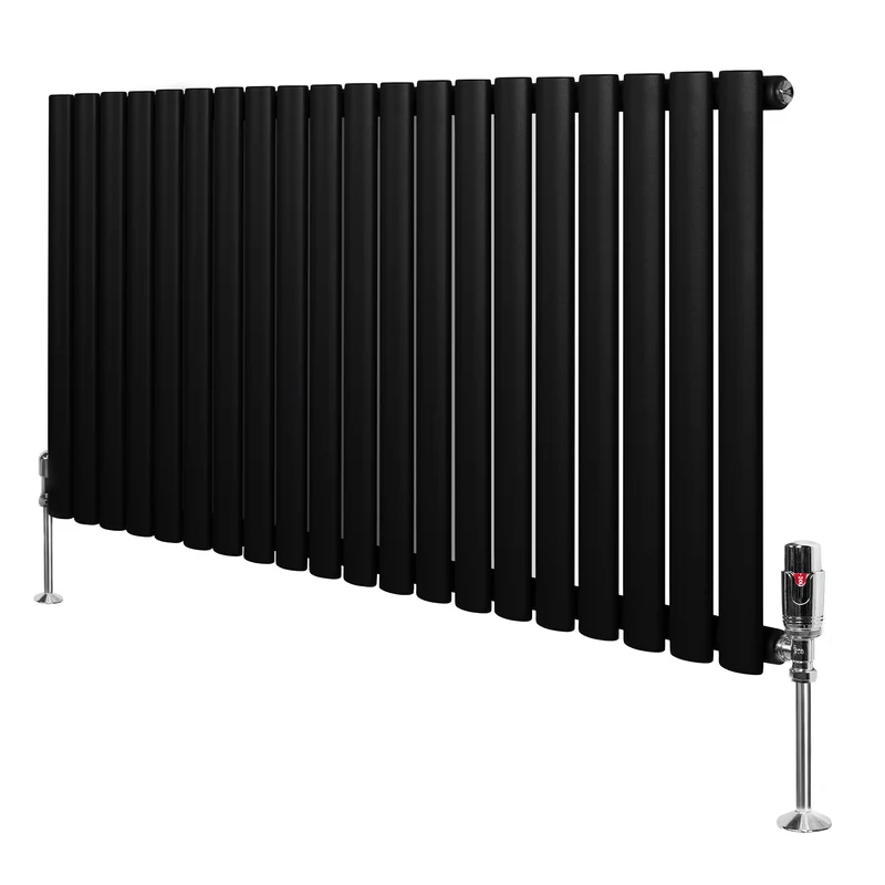 Radiador de Columna Simple Ovalado y Válvulas – 600 mm x 1200 mm – Negro