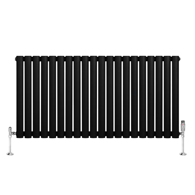 Radiador de Columna Simple Ovalado y Válvulas – 600 mm x 1200 mm – Negro