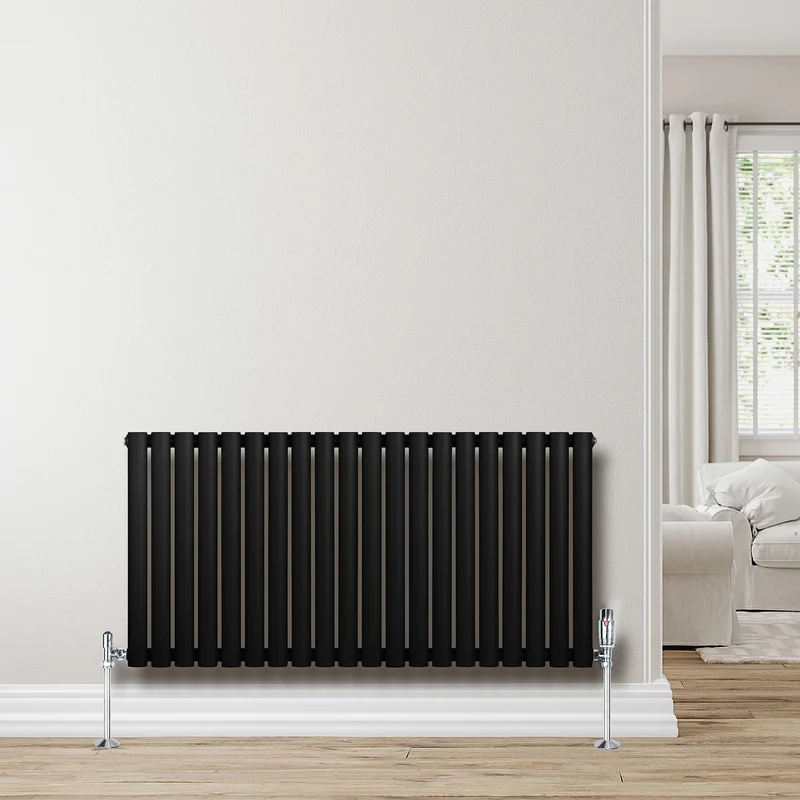 Radiador de Columna Simple Ovalado y Válvulas – 600 mm x 1200 mm – Negro