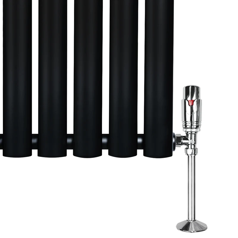 Radiador de Columna Simple Ovalado y Válvulas – 600 mm x 1200 mm – Negro