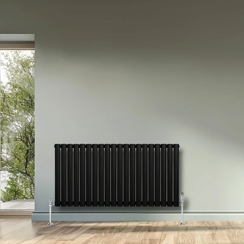Radiador de Columna Simple Ovalado y Válvulas – 600 mm x 1200 mm – Negro