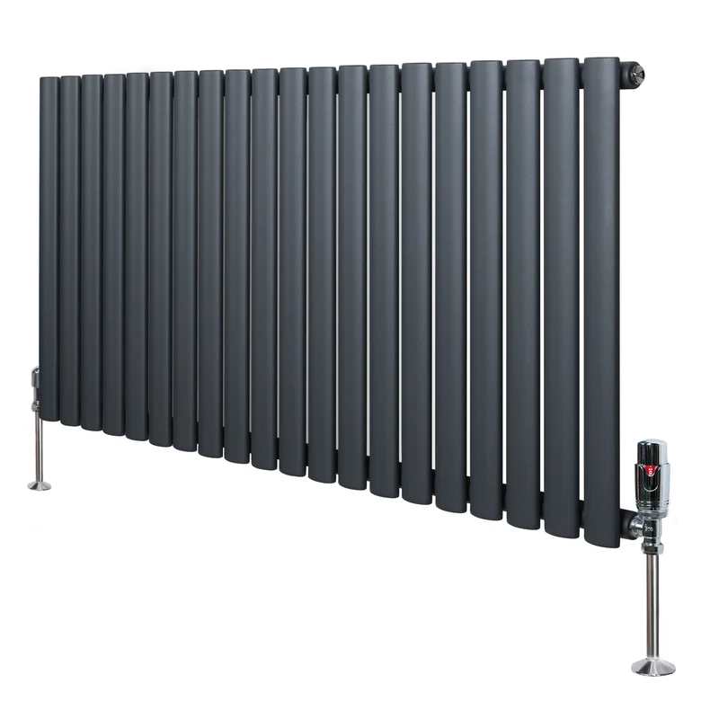 Radiador de Columna Simple Ovalado y Válvulas – 600 mm x 1200 mm – Gris Antracita