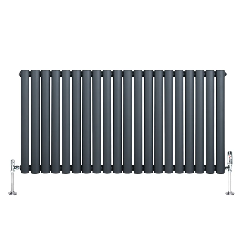 Radiador de Columna Simple Ovalado y Válvulas – 600 mm x 1200 mm – Gris Antracita