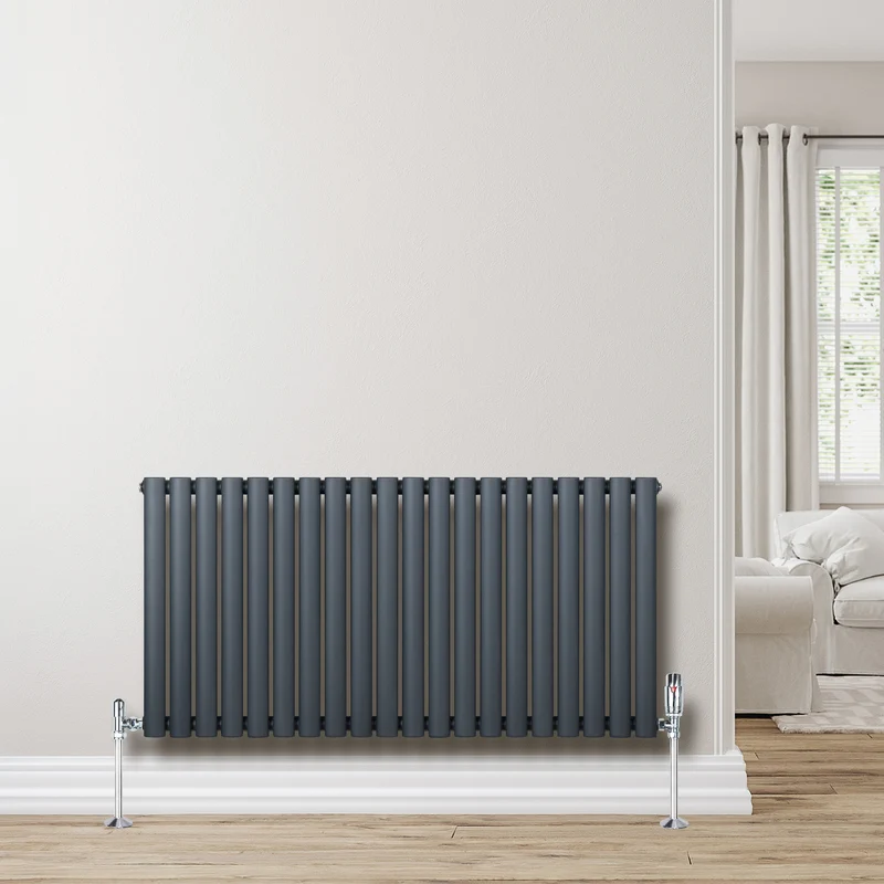 Radiador de Columna Simple Ovalado y Válvulas – 600 mm x 1200 mm – Gris Antracita