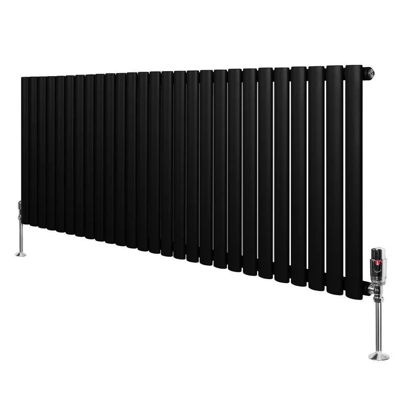 Radiador de Columna Simple Ovalado y Válvulas – 600 mm x 1620 mm – Negro