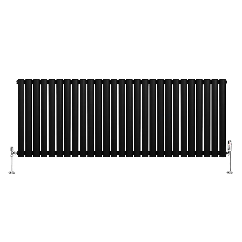 Radiador de Columna Simple Ovalado y Válvulas – 600 mm x 1620 mm – Negro