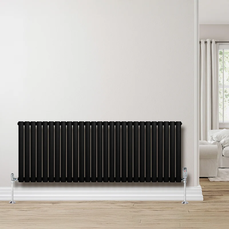 Radiador de Columna Simple Ovalado y Válvulas – 600 mm x 1620 mm – Negro