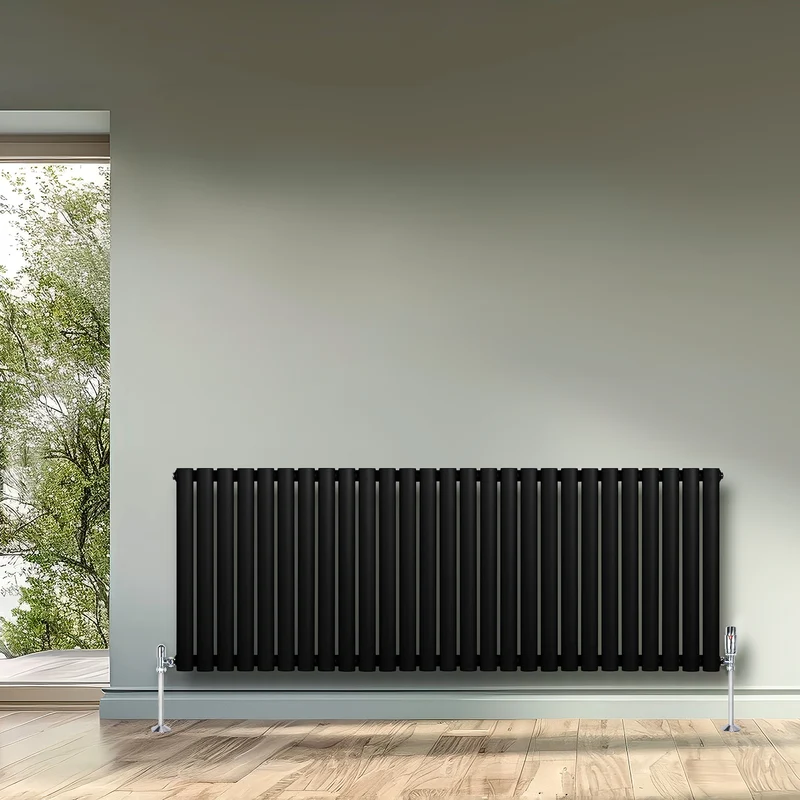 Radiador de Columna Simple Ovalado y Válvulas – 600 mm x 1620 mm – Negro
