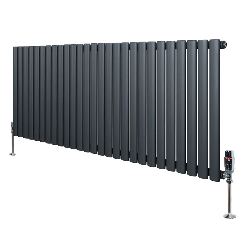 Radiador de Columna Simple Ovalado y Válvulas – 600 mm x 1620 mm – Gris Antracita