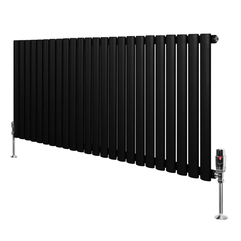 Radiador de Columna Simple Ovalado y Válvulas – 600 mm x 1440 mm – Negro
