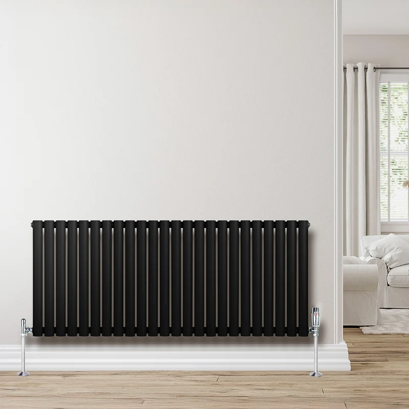 Radiador de Columna Simple Ovalado y Válvulas – 600 mm x 1440 mm – Negro